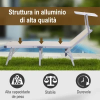 Outsunny Sedia Sdraio da Esterno con Tettuccio, Lettino Prendisole Pieghevole da Giardino in Alluminio, 169 x 72 x 50/70cm Beige(m-5)