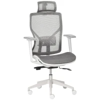 Vinsetto Sedia Ergonomica da Ufficio con Poggiatesta, Inclinazione e Altezza Regolabile, Poltrona Girevole Basculante con Ruote e Schiena in Rete, 67x65x120-128cm, Grigio(m-1)