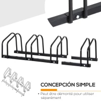 HOMCOM Râtelier 4 vélos range-vélos support de rangement pneu 65 mm sol ou mural pour VTT enfants BMX 110 x 33 x 27 cm acier noir(m-5)