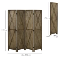 HOMCOM Biombo Separador de Ambientes de 4 Paneles Biombo Plegable 182x170 cm para Salón Dormitorio Oficina Marrón Grisáceo(m-3)
