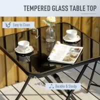 Outsunny 3 Pieces Garden Bistro Set, Folding Patio Table with Glass Table Top and 2 Chairs, Outdoor Furniture Set for Garden and Porch, Black(m-6)