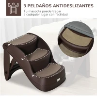 PawHut Escalera para Mascotas de 3 Peldaños Plegable Escalón para Perros Gatos para Cama Sofá 49x38x38 cm Marrón(m-4)