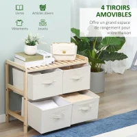 HOMCOM Commode en tissu meuble de rangement avec 4 tiroirs pliants en tissu de lin style élégant pour chambre à coucher bureau salon 59 x 28 x 50 cm bois naturel beige(m-4)