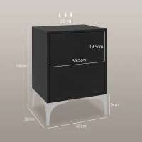 HOMCOM Set of Two Wood Effect Bedside Tables with Silver Tone Steel Base, Black(m-3)