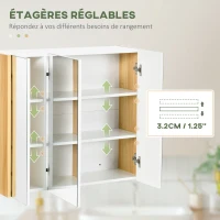 kleankin Armoire miroir salle de bain armoire de toilette miroir 3 portes 4 étagères réglables 68 x 22 x 60 cm blanc(m-6)