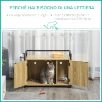 PawHut Mobile Lettiera per Gatti con 2 Ante e Ingresso Laterale, 82.3x51x54cm, Color Legno e Nero(m-4)