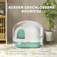 PawHut Katzentoilette mit Deckel, Katzenklo mit internem Kanal, Tür, Schaufel, leicht zu reinigen, Kunststoff, Grün(m-4)