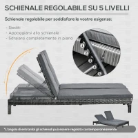 Outsunny Lettino Prendisole a 2 Posti, Sdraio in Acciaio e Rattan, Schienale Regolabile, 196 x 120 x 28cm Grigio(m-5)