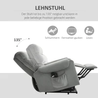 HOMCOM Aufstehhilfe Relaxsessel TV Sessel mit schlaffunktion elektrischer Fernsehsessel mit Liegefunktion Samtartiges Polyester Metall Schaumstoff Hellgrau 79 x 97 x 103 cm(m-5)