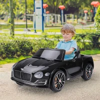 HOMCOM Macchina Elettrica per Bambini Bentley GT 6V, con Doppi Motori, Auto Elettrica per Bambini con Telecomando, Clacson, Suoni, Fari e 2 Portiere Apribili, 2.5-5 km/h, per 3-5 Anni, Nero(m-2)