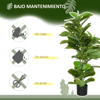 HOMCOM Conjunto de 2 Plantas Artificiales Decorativas 110x15 cm Árboles Artificiales de Ficus con 90 Hojas y Macetas Verde(m-5)