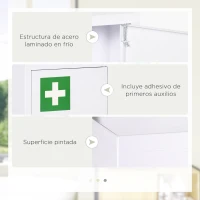 kleankin Botiquín de Pared Armario de Medicinas de Acero Armario con 3 Estantes y 2 Llaves para Baño 30x14x46 cm Blanco(m-6)
