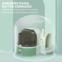 PawHut Arenero para Gatos en Forma de Cápsula Espacial con 2 Bandejas Extraíbles y Pala 52x60x42 cm Verde(m-6)