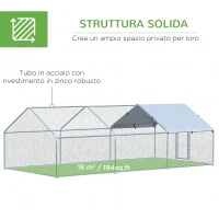 PawHut Pollaio per Galline da Esterno in Metallo con Copertura in Tessuto Oxford, 600x303.5x195 cm, Argento(m-6)