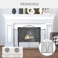 HOMCOM Parascintille Camino a 3 Parti Pieghevole in Metallo, 108x24x76 cm, Nero(m-5)