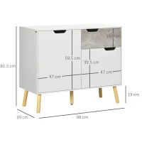 HOMCOM Mobile da Salotto con 2 Armadietti a 2 Ante e Cassetto in Truciolato e Pino, 98x39x81.5 cm, Grigio e Bianco(m-3)