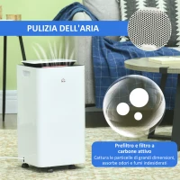 HOMCOM Deumidificatore Portatile da 10L con 5 Modalità, 2 Velocità, Timer 24h e Ruote, 25x25x50.5cm, Bianco(m-6)