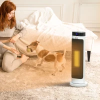 HOMCOM Ceramic Electric Space Heater, Portable Heater for Home with 3 Heat Settings, Oscillation, Adjustable Temperature, 1000W/2000W, Black(m-2)