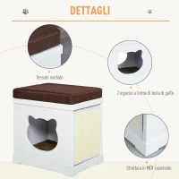 PawHut Cuccia Casetta per Gatti in Legno con 2 Cuscini e Tiragraffi Rimovibili, Bianco e Marrone, 41x30x36cm(m-7)