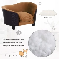 PawHut Hundesofa mit Kissen, Hundecouch, Haustiersofa, Hundematte, Hundebett, Wildlederimitat, Braun, 70 x 48 x 40 cm(m-6)