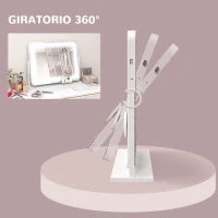 HOMCOM Espejo de Tocador Giratorio 58x46 cm con 3 Modos de Iluminación Ajustables Interruptor Táctil Espejo de Aumento Blanco(m-9)