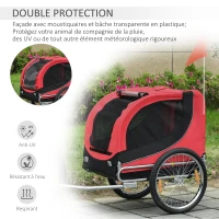 HOMCOM Remorque velo pour chien animaux avec 8 reflecteurs drapeau rouge noir(m-5)
