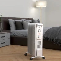 HOMCOM 2000W Quiet Oil Filled Radiator, 9 Fin Energy Efficient Portable Electric Heater with 3 Heat Settings, Adjustable Thermostat, Safety Tip Over, Overheat Protection, for Home, White(m-8)