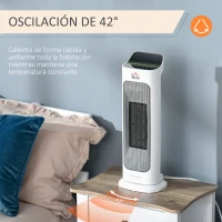 HOMCOM Calefactor Cerámico 1000W/2000W con Mando a Distancia Pantalla LED 3 Modos de Viento Temporizador de 8H Termostato y Oscilación 42° para 25 m² 17,6x13,7x50 cm Blanco(m-6)