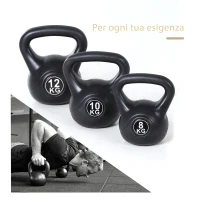 HOMCOM Kettlebell 8kg per Sport e Fitness con Base Piatta e Impugnatura, Kettlebell Pesi per Allenamento Home Gym Casa e Palestra, 22x17x24 cm, Nero(m-4)