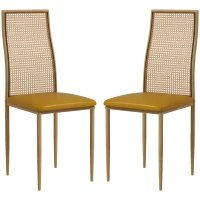 HOMCOM Juego de 2 Sillas de Comedor con Respaldo de Ratán PE Asiento Tapizado de Cuero PU y Patas de Acero 40x50x97 cm Ocre(m-10)