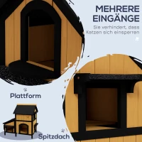 PawHut Katzenhaus Katzenhütte Katzenhöhle, inkl. Blumenkasten, 96 cm x 65 cm x 85,5 cm, Gelb + Weiß + Schwarz(m-4)