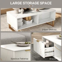 HOMCOM Elegant Marble Effect Storage Coffee Table - White(m-5)