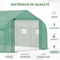 Outsunny Serre Tunnel de Jardin Grande 3.5 x 3 x 2 m - 6 fenêtres et Porte zippée Enroulable - Acier galvanisé PE Haute densité Vert(m-4)