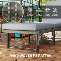 Outsunny Single Folding Rattan Sun Lounger, with Cushion - Grey(m-6)