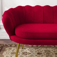 HOMCOM Divanetto 2 Posti in Stile Industrial Chic in Tessuto Effetto Velluto e Metallo, 130x77x77 cm, Rosso Scuro(m-9)