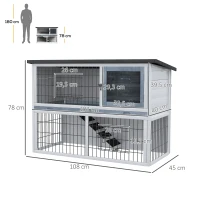 PawHut Kleintierstall Zwergkaninchenstall Kleintierkäfig mit Bodenwanne und Rampe Kleintierhaus Outdoor Indoor Tannenholz Dunkelgrau+Schwarz 108 x 45 x 78 cm(m-3)