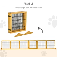 PawHut Barrière de sécurité chien barrière autoportante barrière modulable pliable 6 panneaux 2 pieds support bois de pin 432 x 36 x 70 cm jaune(m-6)
