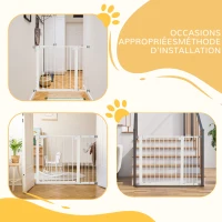 PawHut Barrière de sécurité pour chien animaux sans perçage avec fermeture automatique largeur 76-103 cm blanc(m-8)