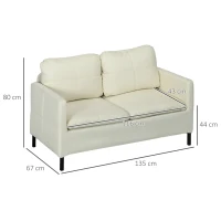 HOMCOM Canapé 2 places contemporain piètement métal noir tissu aspect lin crème(m-3)