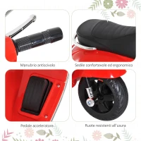 HOMCOM Moto Elettrica per Bambini Design Vespa, Batteria 6V con Suoni e Luci, Età 3-6 Anni, Rosso(m-7)