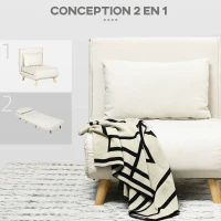 HOMCOM Fauteuil convertible 2 en 1 chauffeuse lit 1 place Dossier Réglable pieds en Bois et coussin(m-6)