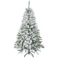HOMCOM 5 Ft Snow Flocked Artificial Christmas Tree Xmas Pine Tree with Realistic Branches, Auto Open and Steel Base, Green(m-11)