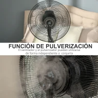 HOMCOM Ventilador de Pie Oscilante con Nebulizador 90W con Control Remoto 5 Aspas Tanque de Agua 3,1 L 44,5x44,5x135 cm Negro(m-4)