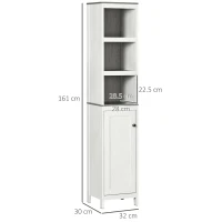 kleankin Tall Bathroom Storage Cabinet, Freestanding Tower Cabinet with 3 Open Shelves and Adjustable Shelf, Antique White(m-3)