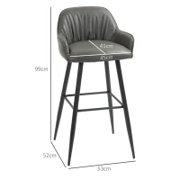 HOMCOM Set 2 Sgabelli da Bar Moderni con Poggiapiedi e Schienale, Finta Pelle PU e Acciaio, Grigio(m-3)