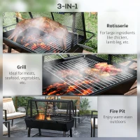 Outsunny 3-in-1 Barbecue Grill, Rotisserie Roaster and Fire Pit, with Cover(m-4)