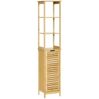 kleankin Tall Bathroom Cabinet, Slim Storage Cabinet, Tallboy Bamboo Storage Unit with 3-Tier Storage Shelves and Freestanding Organiser, Natural(m-1)