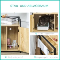 PawHut Katzenschrank für Katzentoilette Katzenklo Beistelltisch Katzenhaus Katzenkommode Schrank Natur 82,3 x 51 x 54 cm(m-7)