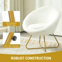 HOMCOM Faux Fur Accent Chair with Golden Metal Legs, Upholstered Comfy Tub Chair with Non-Slip Footpads, Seat Cushion for Bedroom, Living Room and Office, White(m-6)