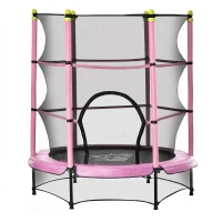 HOMCOM Trampolino da Giardino per Bambini 3-6 Anni Φ140x160cm, Tappeto Elastico con Rete, Bordo Imbottito e Corde Elastiche, Rosa e Nero(m-1)